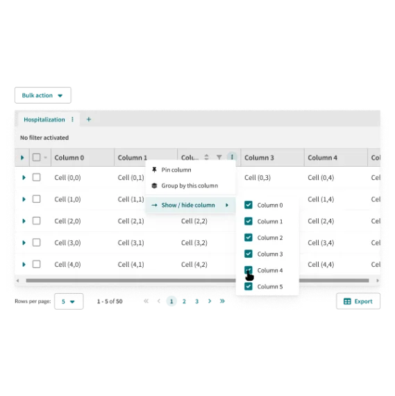The Table Project, data table with column controls